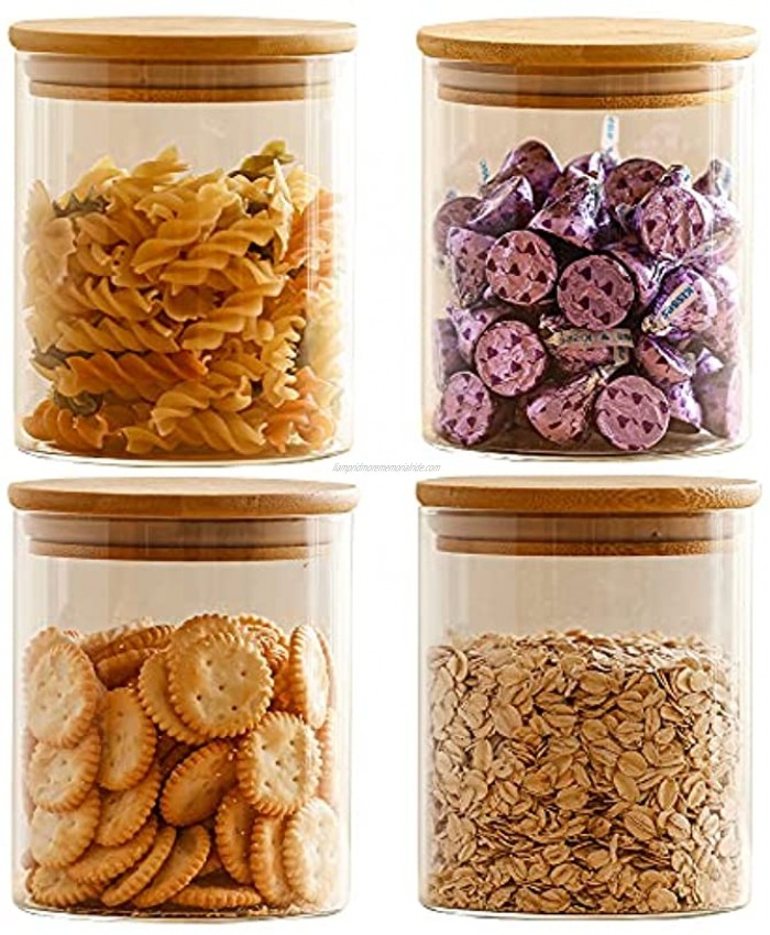 Oiuwuig Glass Food Storage Jars Containers with Airtight Bamboo Lids Set of 4 Kitchen Glass Canisters For Coffee Flour Sugar Candy Cookie Spice and More 750 ML