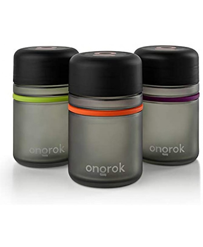 ONGROK Glass Storage Jar 180ml 3 Pack Color-Coded Airtight Glass Containers UV Jar to Stash Goods with Care with Child Resistant Lid