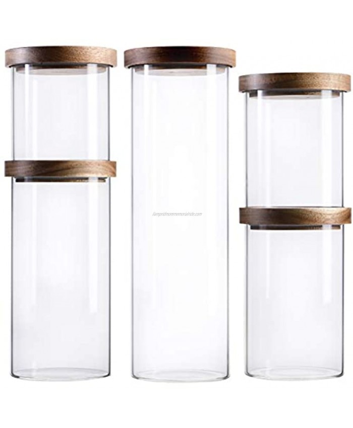 S1EGAN Glass Canister Set of 5 for Kitchen with Acacia Wood Lid Borosilicate Glass Storage Containers Airtight Pantry Jars for Coffee Candy Flour Spaghetti Pasta SpiceMIXED