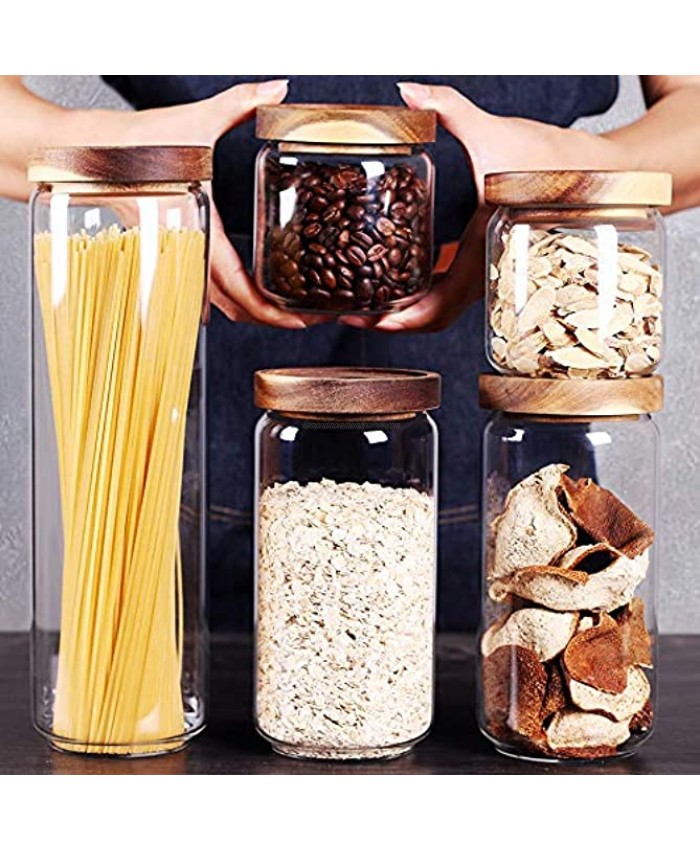 SAIOOL Set of 5Kitchen Canisters,Thick Stackable Natural Style,Cookie Rice and Spice Jars Sugar or Flour Container Big and Small Airtight Food Jar for Pantry