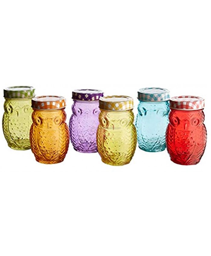 Style Setter 206242-6GB Owl Colors 6 Piece Glass Jar Set- Glass Canister with Airtight Metal Lids Multi Colors 2.5 x 2.5 x 5.25