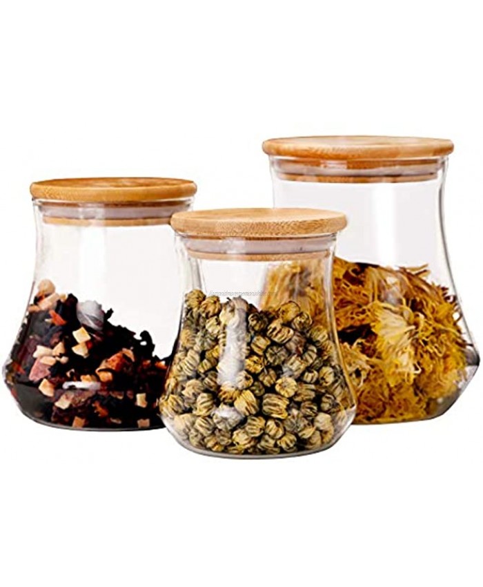 WUWEOT 3 Pack Glass Jar Set 33OZ 25OZ 17OZ Clear Food Storage Container Kitchen Canisters with Airtight Bamboo Lids for Coffee Candy Cookie Rice Sugar Flour Pasta Nuts