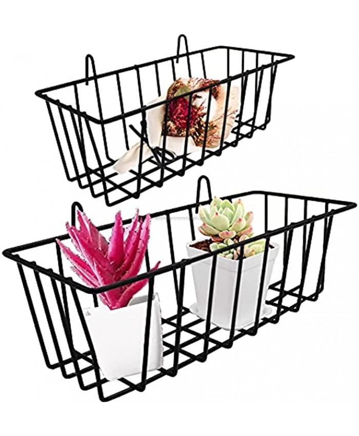 2 Pack Wall Gird Panel Hanging Wire Basket,Black Display Shelf Storage Rack with Hook,Wall Mount Baskets for Home Decor,Kitchen Bathroom Organizer and Wire Wall Baskets Shelves