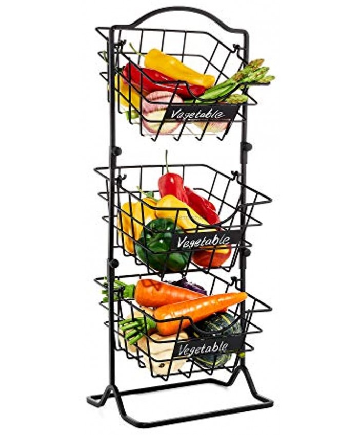 Befano Fruit Basket 3 Tier Metal Stackable Wire Fruit Basket 25.8'' Height Vegetable Basket Stand Organizer with Chalk Label for Kitchen Storage Countertop Antique Black 8.2”x8.2”
