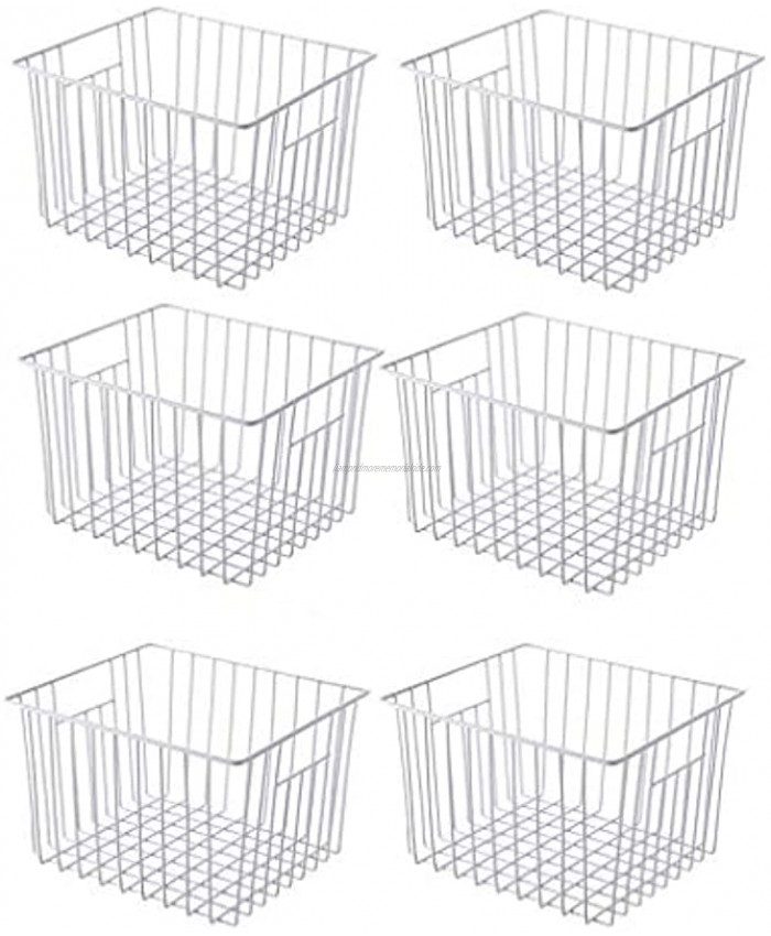 blitzlabs Wire Storage Baskets Freezer Organizer Baskets for Organizing Food Storage Organizer Bin Baskets with Built-In Handles for Organizing Kitchen Cabinets Pantry Closets Bedrooms Bathrooms- White set of 6