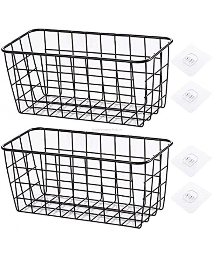 DOYIZZ Wire Storage Baskets with Adhesive Wall Hooks Wall Hanging Baskets Kitchen Organization and Storage No Drilling Wall Mounted 2 Set Black