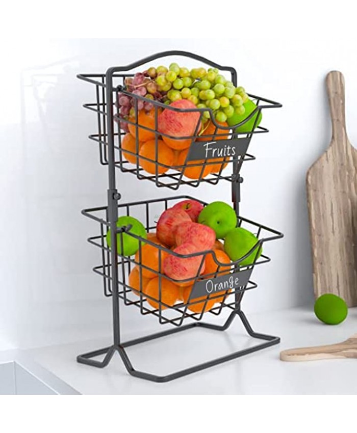 Fruit Basket for Kitchen Antique Black 2 Tier Vegetable Produce Holder Stand for Countertop Potato and Onion Storage Rack