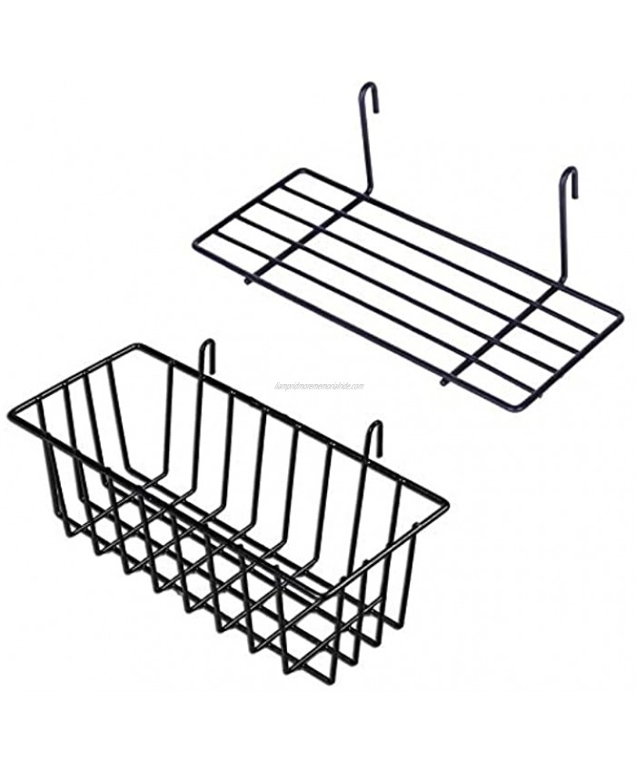 GBYAN Grid Wall Basket Wall Grid Accessories Wire Straight Shelf with Hooks Wall Organizer for Grid Panel Board 2 Pack