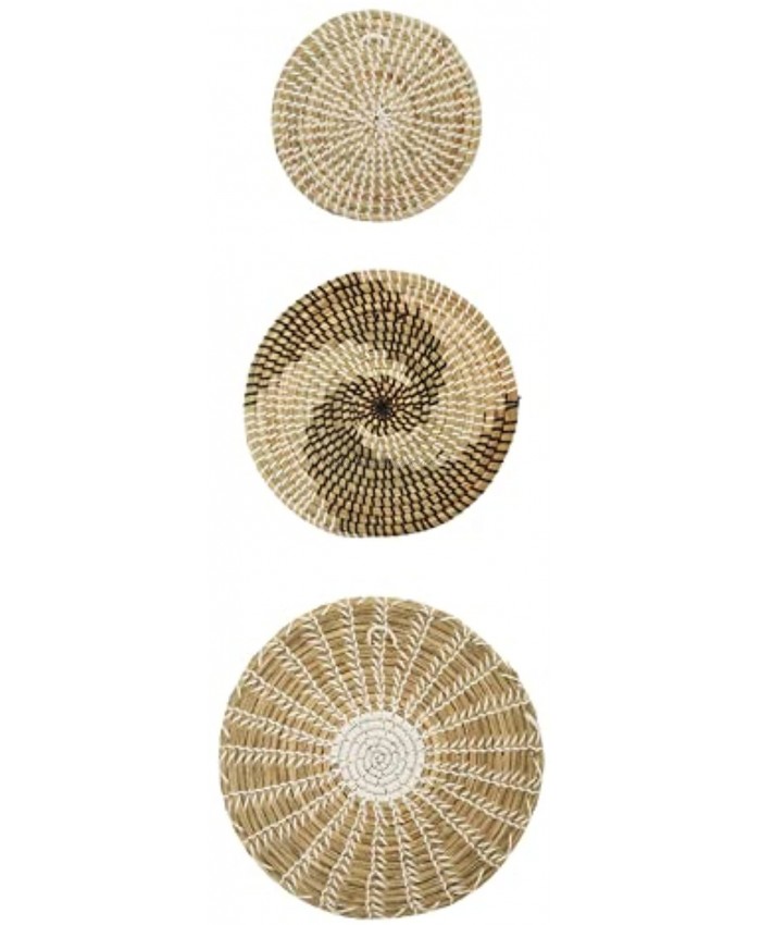 Hanging Seagrass Wall Basket Decor Set of 3 Round Wall Hanging Flat Baskets Decor For Kitchen Living Room Bedroom Woven Round Basket Boho