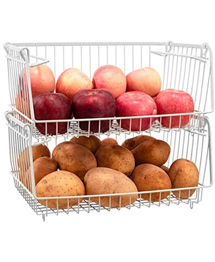 Homics Stackable Wire Baskets Pantry Organization and Storage Kitchen Counter Large Capacity Produce Basket Bins for Fruit Vegetable Potato Cans Onions Set of 2