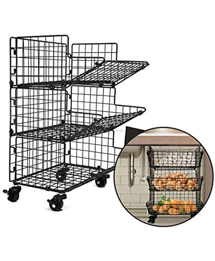 Kitchen Fruit Basket Stand 3 tier with wheels under sink organizers and storage for potatoes & onions produce holder storage bins BY Z BASKET COLLECTION