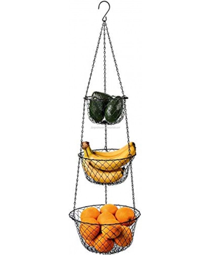 MALMO 3-Tier Wire Fruit Hanging Basket Vegetable Kitchen Storage Basket Iron Wire Black