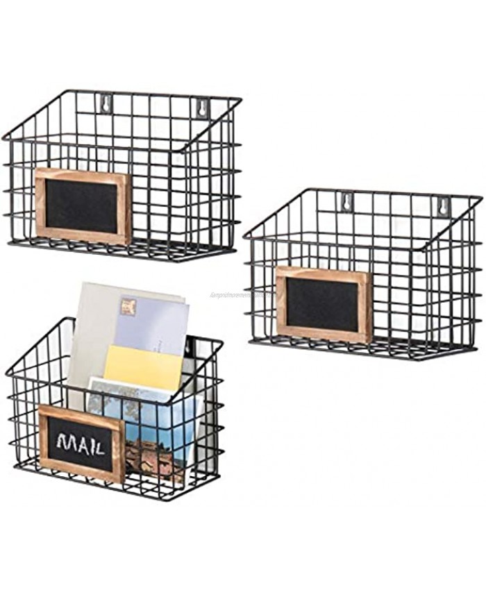 MyGift Set of 3 Wall-Mounted Rustic Wire Storage Baskets w Chalkboard Labels