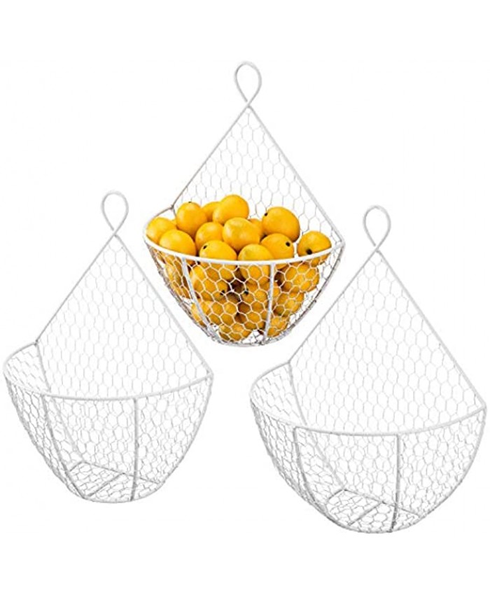 MyGift White Metal Chicken Wire Wall Hanging Produce Baskets Set of 3