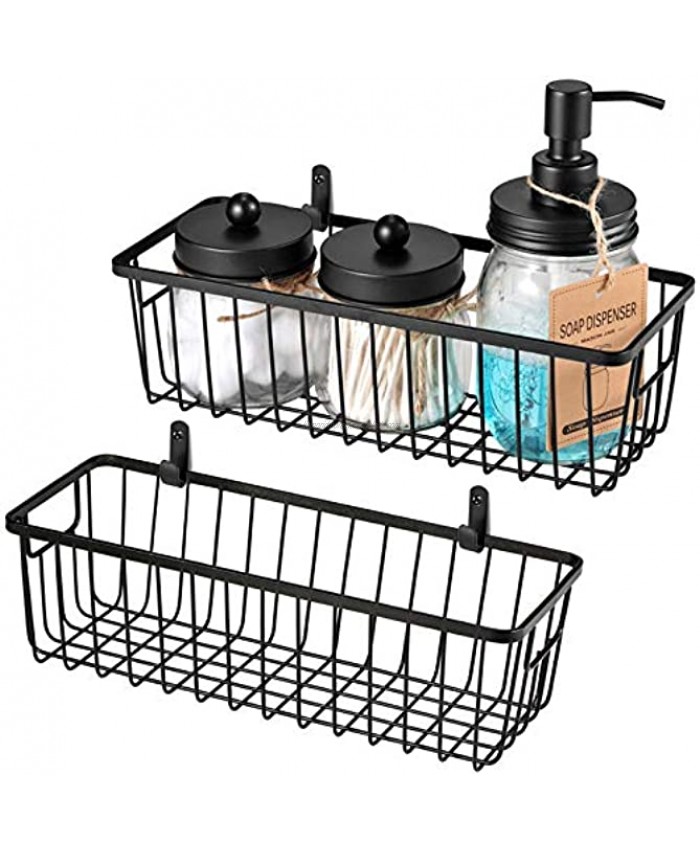 SheeChung Farmhouse Decor Metal Wire Bathroom Storage Organizer Basket Bins for Cabinets Shelves Closets Vanity Countertops Under Sinks Pantry Laundry Room Garage Small 2 Pack Black
