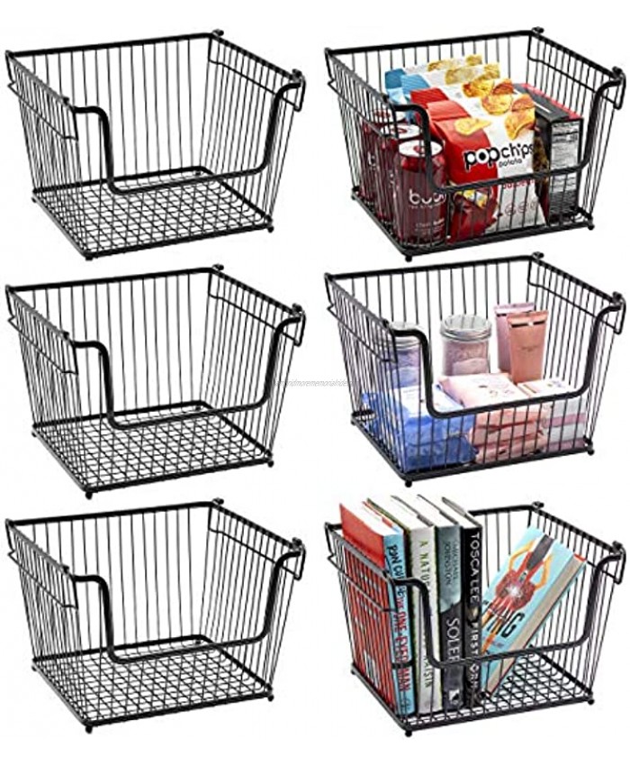 Sorbus Wire Metal Basket Bin Stackable Storage Baskets Cubby Bins for Food Kitchen Home Pantry Snack Vegetable Potato Onion Laundry Room Office Farmhouse Iron Metal 6-Pack Black