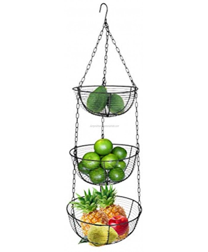 TIMESETL 3-Tier Hanging Fruit Baskets Fruit Holder for Kitchen Tiered Fruit Baskets Heavy Duty Rustic Country Décor Style Fruit and Vegetable Kitchen Storage Organizer with Sturdy Metal Chain