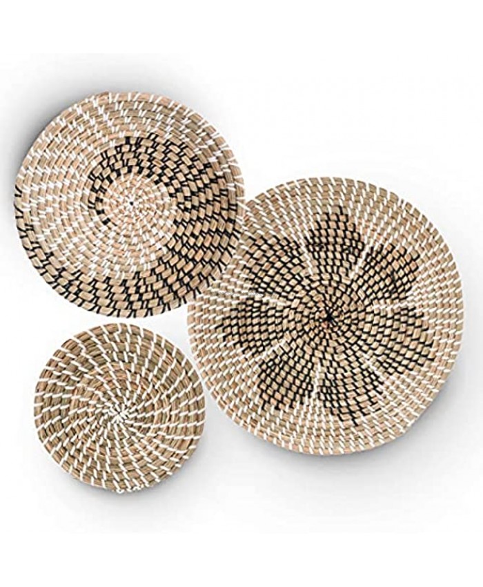 Wall Baskets Decor Boho Flat Decorative Handmade Set of 3 Seagrass Woven Basket Hanging Flat and Round Farmhouse Decoration Wicker Trays and Bowl Handcrafted for Walls Flower Tray