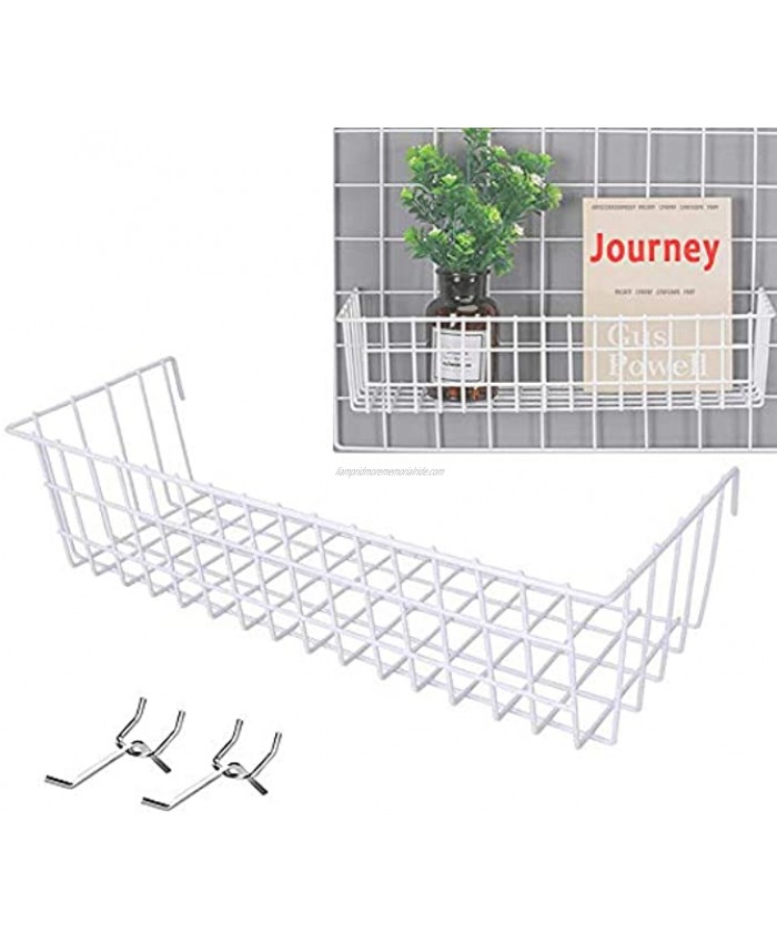 Wall Grid Panel Basket,White Wire Hanging Basket,Multi-Function Wall Hanging Storage Basket with 2 Pegboard Hooks for Photo Display,Plant Holder,Decoration,Flower Pot,15.5x6x4 Inch