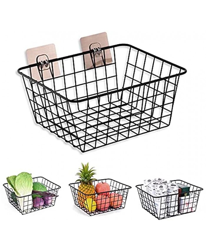 Wire Baskets for Organizing YIWANFW 4 Pack Wire Storage Baskets With 8 Free Gift Wall Hooks Wire Wall Pantry Storage Baskets for Kitchen,Home Office Bathroom Garage