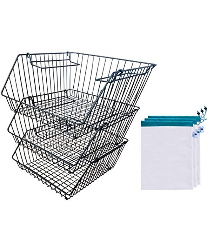 Wire Baskets For Storage Stackable Bins Fruit Basket 3 Tier Basket Stand Pantry Wire Baskets Vegetable Storage Produce Basket Onion Storage Black Pack of 3