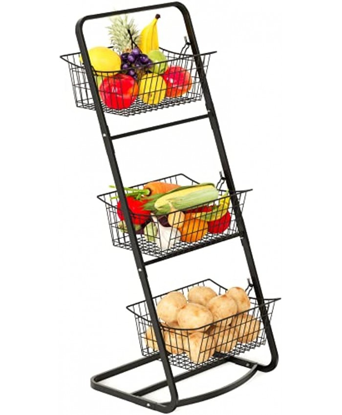 Wire Market Basket Stand Cambond 3 Tier Fruit Baskets with Removable Wire Baskets for Fruit Vegetables Toiletries Household Items Floor Standing Metal Storage Baskets for Kitchen Bathroom Pantry