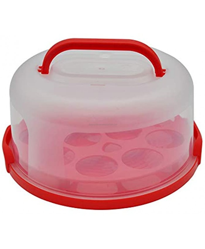 10 Inch Portable Round Cake Carrier with Handle Cupcake Holder Tray Pie Saver Cupcake Container Translucent Dome for Transporting Cakes Cupcakes Cookies Pies or Other Desserts Red