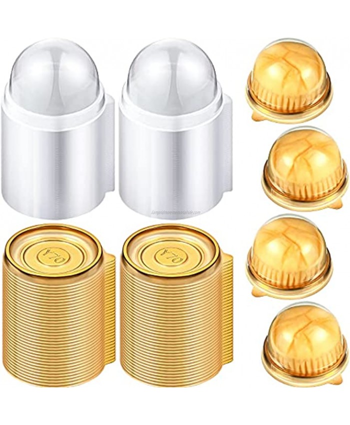 150 Sets Clear Plastic Mini Cupcake Container Clear Plastic Mini Cupcake Boxes Dome Muffin Single Container Box for Cheese Pastry Dessert Mooncake Gold