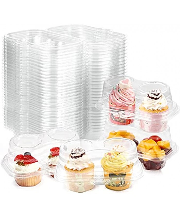 2 Cavity Cupcake Box Pack of 60 Stackable Regular Cupcake Carrier Holder 2 Compartment Clear Muffin and Cupcake Containers Disposable Non-slip High Topping Plastic Cupcake Holders for Parties 60 Pcs