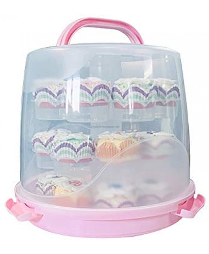 24 Cupcake Carrier Cake Carrier Holder Portable 3 Tier Cupcake Transporter Box Muffin Container with Locking Lid and Handle for Pie Cookies Pink