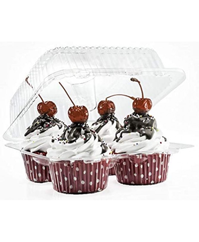 4 Compartment Cupcake Boxes | Clear Plastic Cupcake Container Disposable Cupcake Holders | Muffin Carrier Cupcake Clamshell Trays | Cup Cake Packaging Transporter | 40 Pack