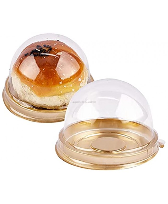 50 Pack Mini Cupcake Containers Clear Plastic Cake Box with Dome Lids for Muffin Mooncake Dessert Cheese Pastry Gold Base
