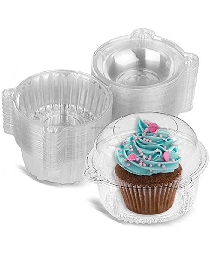 50 PCS Clear Plastic Container with Lid,Individual Cupcake Muffin Dome Holders,Disposable Single Cupcake Carrier,Plastic Container for Cake,Fruit,Biscuit and Other More
