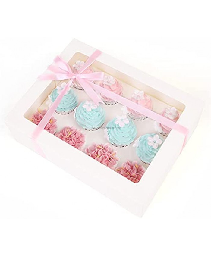 akiero Ivory Cupcake Boxes 6pack Cupcake Containers 12 hold with lid Cupcake Cookies Carrier Bakery Boxes Pastry Boxes with window