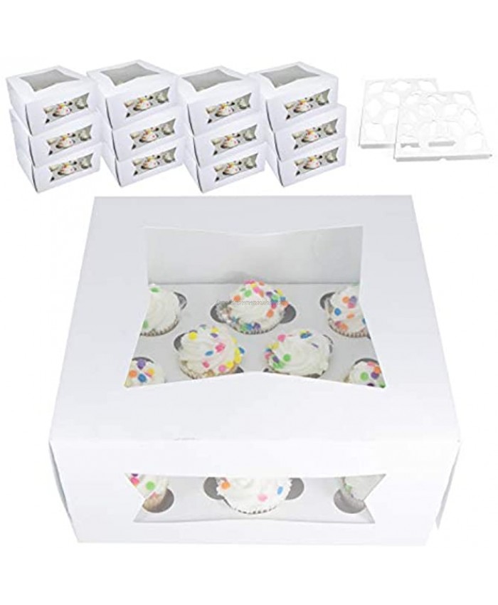 Bakery Cupcake Boxes and Carrier With Window 12 Pack For Mini Cupcakes 9” x 9” x 4” Height 12 Slot Box Disposable Inserts Dozen Cup Cake Container Holder Bake Sale