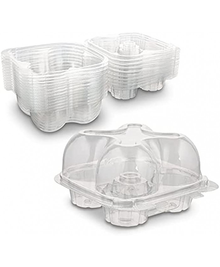 Clear Plastic 4 Compartment Cupcake or Muffin Container Holder with Hinged Design for Optimal Freshness by MT Products 15 Pieces
