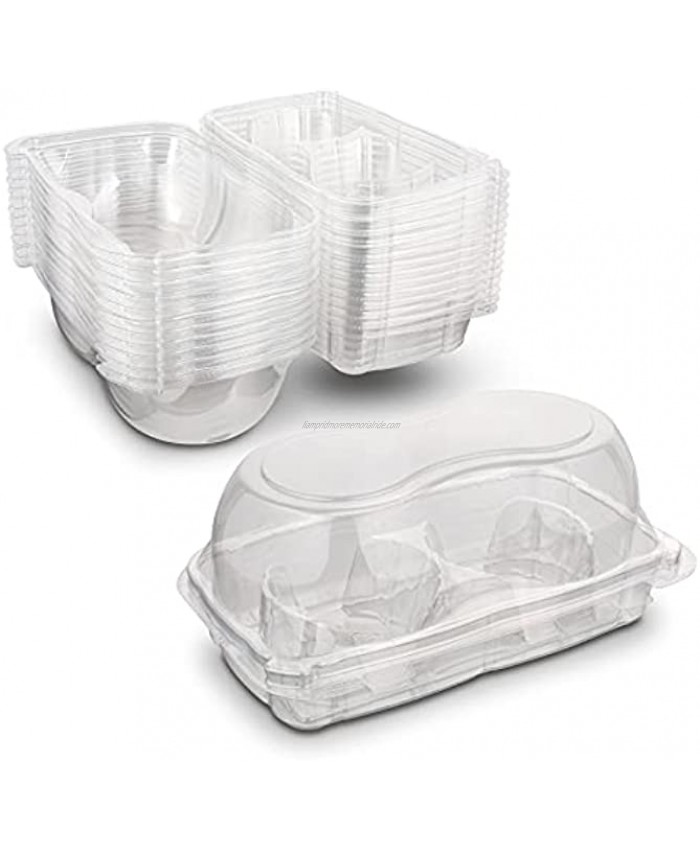 Clear Plastic Double 2 Compartment Jumbo Cupcake Container for Two with Hinged Design for Optimal Freshness by MT Products 15 Pieces