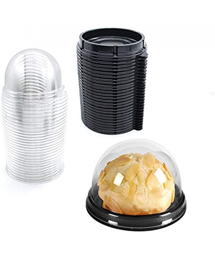 Clear Plastic Mini Cupcake Container Mini Cupcake Boxes Mooncake Boxes Muffin Pod Clear Deep Dome,Plastic Disposable Stackable Cupcake Containers For Wedding Party Birthday Gifts Black 50pc