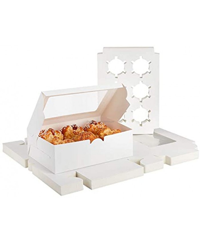Cupcake Boxes 6 Count Eusoar 50pcs 9.4x 6.2x 3.0 Kraft Muffin Cupcake Box Carrier with Insert and Display Window,Take Out togo Cupcake Container Favor Boxes Individual