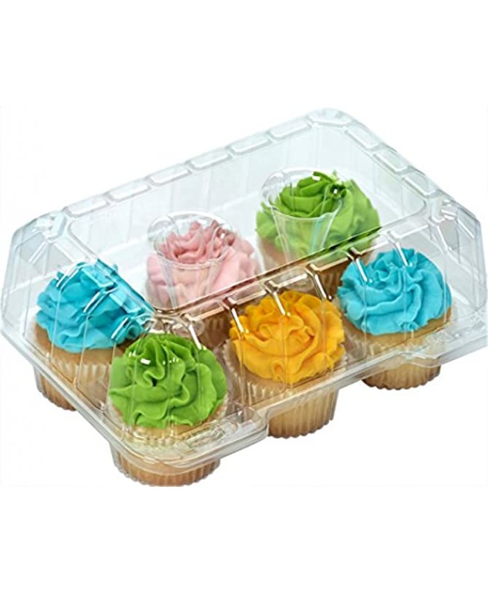 Cupcake Containers Plastic Disposable clear cupcake boxes carrier containers 4 High for high topping Holds 6 Cupcakes Each- 12 Pack