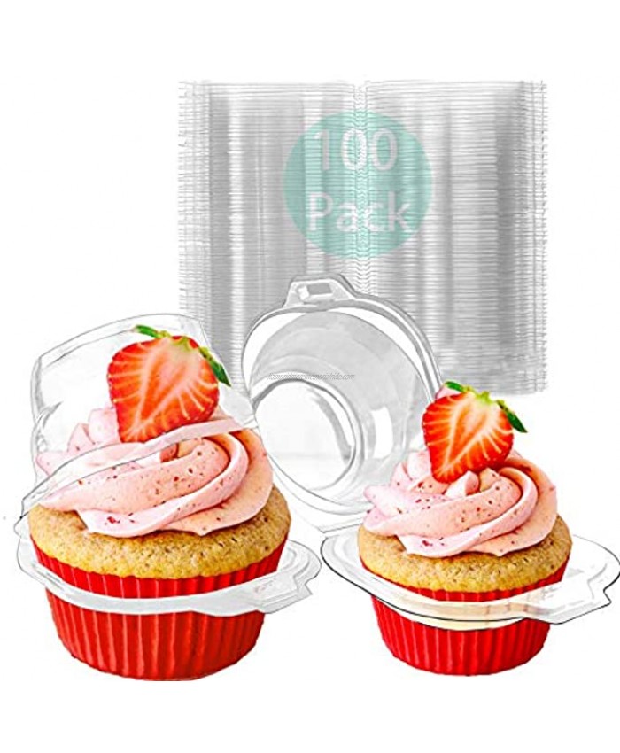 Individual Cupcake Container Single 1 Compartment with Lid Disposable Plastic Cupcake Carrier Holder Box Stackable Deep Dome for Cupcakes Muffins 100 Pack