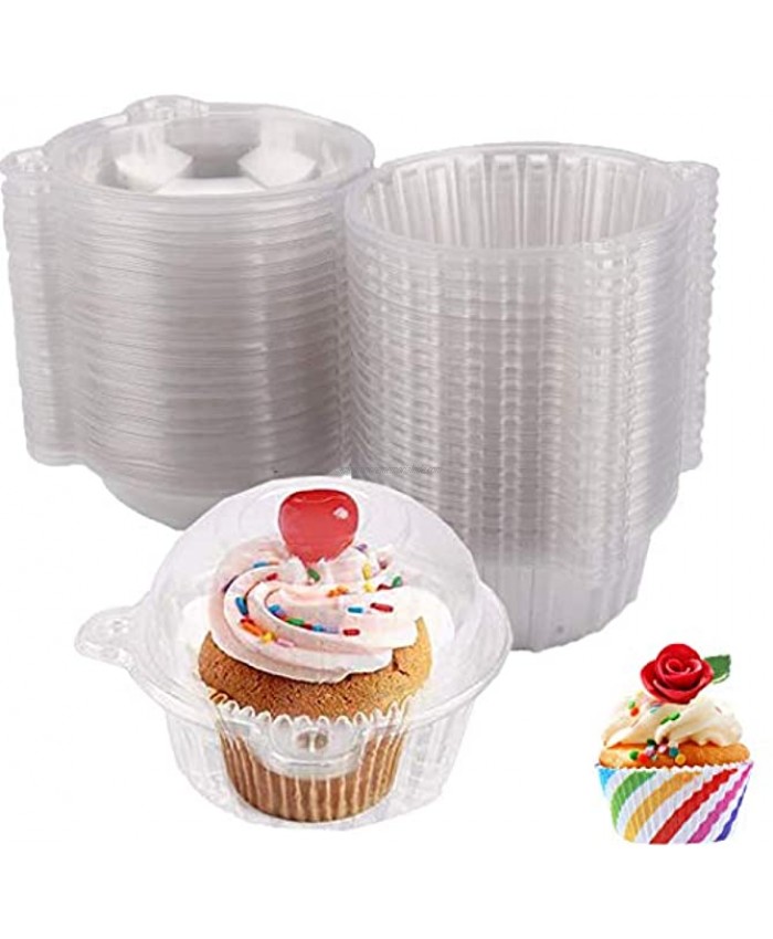 Individual Cupcake Containers Plastic Disposable 50 Pack Single Compartment Cupcake Carrier with 100 Pack Baking Cups Stackable BPA-Free Clear Cupcake Holder Box Cupcake Boxes for Wedding Party
