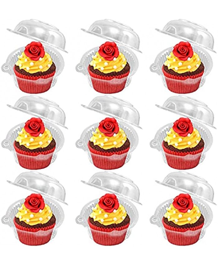 Individual Cupcake Containers Plastic Disposable Upgrade Single Compartment Cupcake Carrier Stackable BPA-Free Clear Cupcake Holder Box with Deep Dome Cupcake Boxes for Wedding Party Pack 50