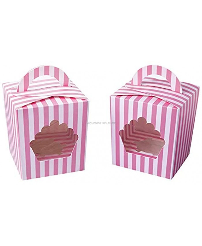 Large Single Cupcake Boxes Containers,Pink Individual Cardboard Cupcake Box Carrier with Insert&Handles and PVC Window For Birthday and Party Favors Pack of 15