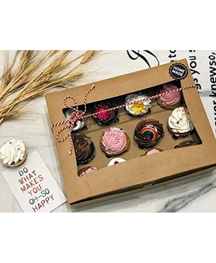 Living Kitchen Cupcake Boxes Cupcake Carriers and Cupcake Holders Food Grade Kraft Bakery Boxes Disposable Box with Clear Display Window Removable Inserts for 12 Cupcakes or Muffins 12 Packs
