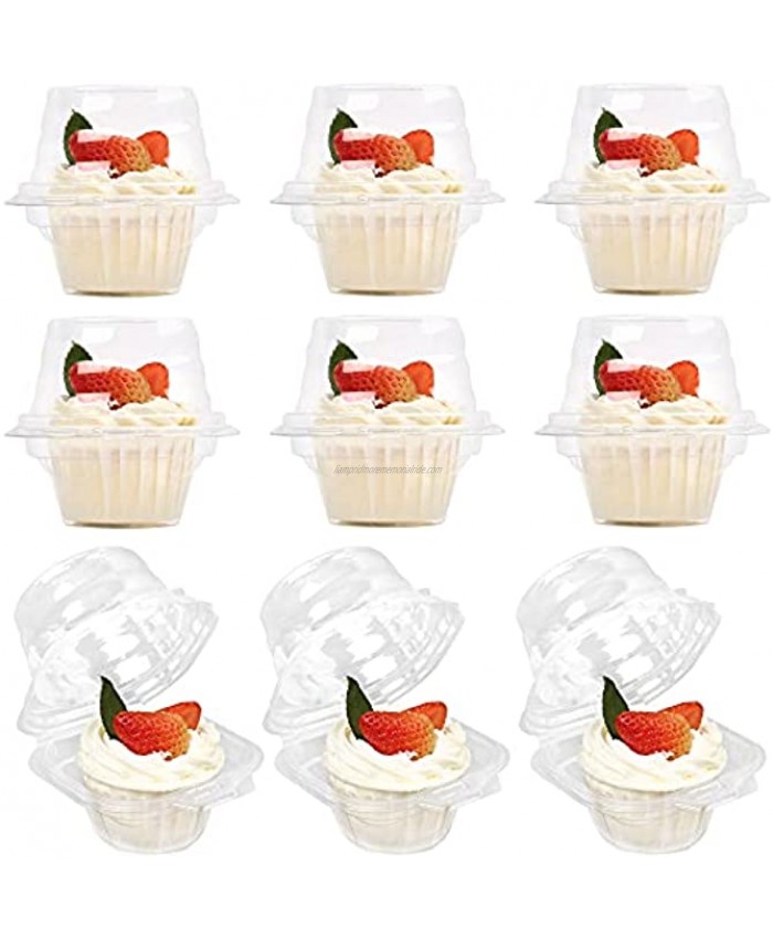 LotFancy 50 Pcs Plastic Individual Cupcake Containers Disposable Cupcake Holders with Lid Clear Cupcake Boxes Single Compartment Muffin Carrier for Wedding Party Standard Size