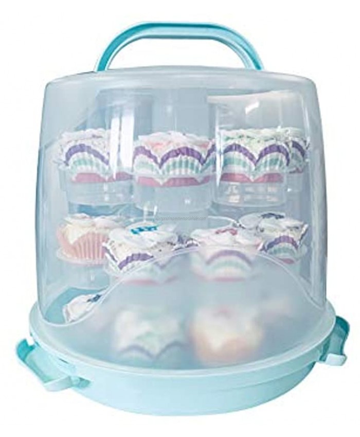 MANO 24 Cake Carrier Stand Cupcake Carrier Container Portable 3 Tier Cupcake Transporter Dome Box Muffin Holder with Locking Lid and Handle for Pie CookiesBlue