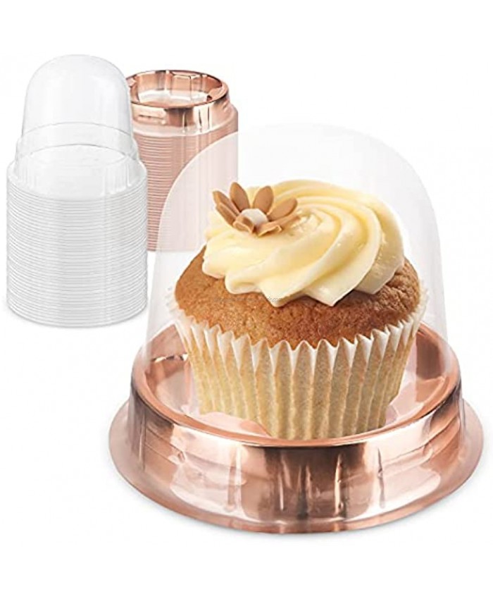 MERRI Individual Cupcake Boxes Bulk Single Cupcake Container Plastic 40 Pack Clear Cupcake Boxes Individual Gold Single Cupcake Holder With Lid…