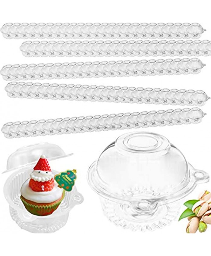 MotBach 100 Pcs Clear CupCake Holder Plastic Individual Cupcake Case Single CupCake Dome Holders Boxes Cups with Lids Muffin Holders Cake Cases Boxes Containers for Hamburgers Fruit Party Favor