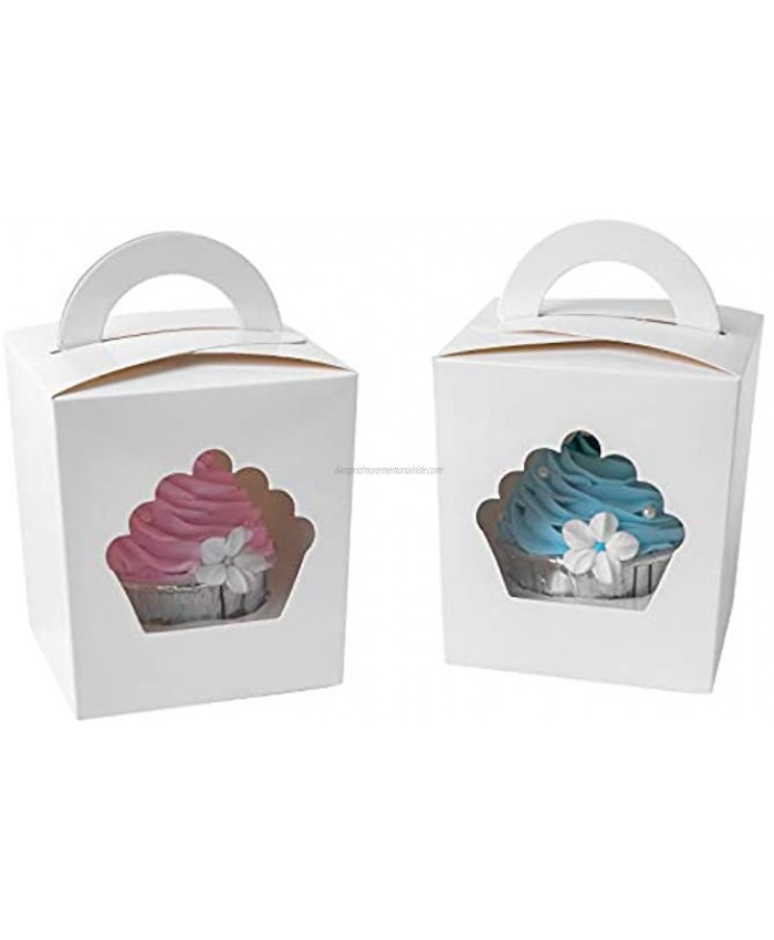 ONE MORE Individual Cupcake Containers,Large Single Cupcake Boxes Carrier with Insert & Handles and PVC Window For Birthday PartyWhite 15